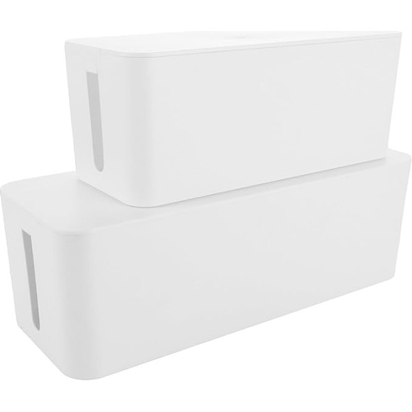 ZOFUN Pack of 2 Cable Box Cable Management Box White Cable Box Large 2-Size Cable Organiser Box, kabelių dėžutė maitinimo juostelėms, įkrovimo adapteriams laikyti Cable Hide Protection Safety