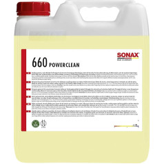 SONAX PowerClean (10 l) Labai veiksmingas valiklio koncentratas, skirtas pirminiam valymui automobilių plovyklose ir savitarnos plovyklose, taip pat žemės ūkio ir statybos mašinoms valyti Prekės Nr. 06606000