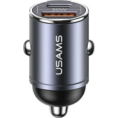Automobilinis įkroviklis 30w 1xusb+1xusb-c c38 greito įkrovimo plienas