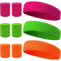 LAMEK 9 neoninių galvos juostelių ir apyrankių rinkinys, 3 spalvos, sportas, karnavalas, šventojo Patriko, joga, futbolas, fitnesas, tenisas, bėgimas, viengungiai, dydis ≈ 5-6 cm x ≈ 22 cm