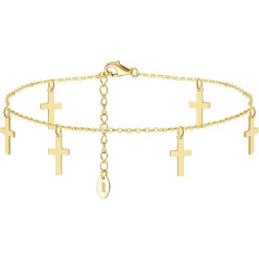 Beydodo Anklet moterims, Anklet 925 sidabro grandinė su pakabuku Cross Anklet Holiday Beach Anklet 26 cm aukso, be brangakmenio