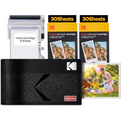 KODAK Mini 2 ERA 4PASS mobilusis nuotraukų spausdintuvas (5,3 x 8,6 cm) + 8 lapai + 60 lapų kasetė, juodas