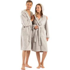 ENGLISH HOME Moteriškas pūkuotas chalatas su gobtuvu iš medvilnės, frotinis rankšluostinis pirties chalatas Unisex pirties apsiaustas moterims su ilgu diržu S/M - L/XL