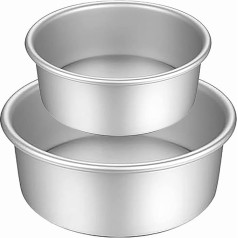 Runde Backform Set mit 2 Kuchenformen, Geburtstag, Aluminium-Backform, Kuchenbackform, antihaftbeschichtet, Obstkuchenform mit abnehmbarem Kuchenboden, abnehmbarer Boden (15,2 cm/17,8 cm)