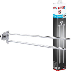 tesa SMOOZ vonios rankšluosčių laikiklis, 2 svirčių pasukamas chromuotas laikiklis, skirtas montuoti ant sienos be gręžimo, su klijais - 50 mm x 82 mm x 455 mm