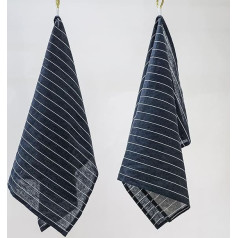 2 rankšluosčiai, 50 cm x 75 cm, 45 % medvilnės ir 55 % lino, akmenimis skalbti virtuvės rankšluosčiai (dryžuoti)
