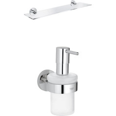 GROHE Essentials | Vonios reikmenys - stiklinė lentynėlė | 600 mm | 40799001 + GROHE Essentials | Vonios reikmenys - muilo dozatorius | su laikikliu | 40448001