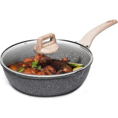 CAROTE keptuvė Wok keptuvė su dangčiu 28 cm | Keptuvė su nepridegančia danga | Gili keptuvė, tinkanti visoms kaitlentėms, įskaitant indukcines