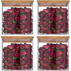 Stikliniai indeliai su dangteliais Stikliniai indeliai su bambukiniais dangteliais Skaidri hermetiška maisto laikymo talpykla su užrakinamu dangteliu (4 x 650 ml)