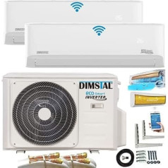 A++/A++ 5 m QC kabeliai 2 x 9000BTU QuickConnect Duo-Split SelfClean WiFi/WLAN/App valdymas MultiSplit oro kondicionierius + sieninis laikiklis MultiSplit inverteris 2 vidaus įrenginiai ir šildymas
