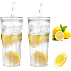 Stikliniai puodeliai, 2 pakuotės 600 ml geriamųjų puodelių su dangteliu ir šiaudeliu, stiklinis burbulinės arbatos puodelis, stiklinė stiklinė kokteiliams, stiklinė sultims, kavos puodelis, ilgas gėrimų stiklas, stiklinė talpykla, stiklinė ta