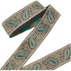 NBEADS 9 m žakardinės juostelės apdaila, 5 cm pločio, žalia boho austinė apdaila, etninis siuvinėjimas, poliesterio plokščia juosta, skirta puošybai, amatams, pasidaryk pats, drabužiams, aksesuarams, dekoracijoms