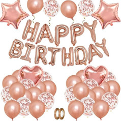 Rose Gold Geburtstag Party Dekorationen, Happy Birthday Banner Latex Party Konfetti Rose Gold Stern Herz Folienballons für Mädchen Frauen Geburtstag Party Supplies Dekoration