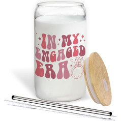 In My Engaged Era Glasbecher mit Deckel und Strohhalmen, 400 ml, Verlobungsgeschenke für Paare, zukünftige Braut, Verlobungsgeschenke für sie, Verlobte für Frauen