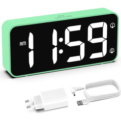 Žadintuvas, maitinamas iš elektros tinklo su adapteriu - didelis skaitmeninis žadintuvas su dvigubu žadintuvu, pritemdomu ekranu, snaudimo funkcija ir USB įkrovimo prievadu