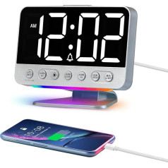 Skaitmeninis žadintuvas su šviesa, maitinamas iš elektros tinklo, didelis LED ekranas vaikams, 4 ryškumo lygiai + išjungimas, snaudimas, USB įkrovimo prievadas, 12/24 val.