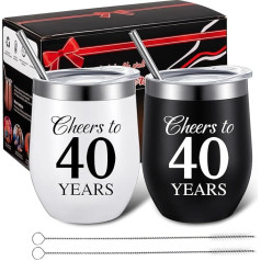 Domensi 40-ųjų vestuvių metinių taurelės, 40 metų sveikinimai žmonai, vyrui, tėvams, poroms, gimtadienio šventės dovanos vyrams, moterims 12oz taurelės su dangteliu ir dėžute, 2 vnt.