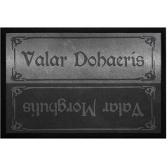 Valar Dohaeris Valar Morghulis Citata iš fantastikos serijos kilimėlis, neslidus ir plaunamas, juodas, 60 x 40 cm