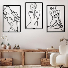 3 vnt. 35 x 25 cm metalinių sienų dekoracijų, vandeniui atsparios sienų dekoracijos, kabančios sienų skulptūros, modernios metalinės sienų dekoracijos, gyvenamųjų kambarių dekoracijos, minimalistinis sienų menas, abstrakti moteris namuose