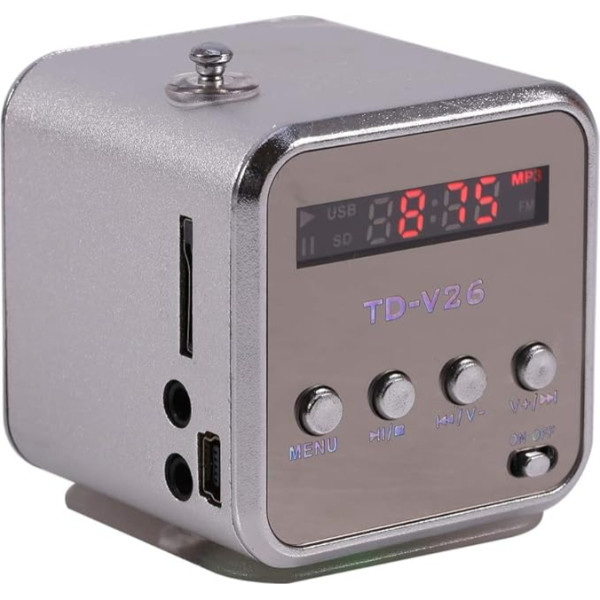 Radijas Pigus radijas, Td V26, mažas nešiojamas radijas Maitinimo tinklas ir baterija Mini garsiakalbiai Muzikos grotuvas Nešiojamas FM radijas PC režimas Palaiko TF kortelę ir U diską Juoda (sidabrinė)