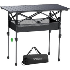 Sulankstomas stovyklavimo stalas, 82 x 40 cm ir 2 reguliuojamo aukščio (44/70 cm), susukamas stalviršis, nuimamas sulankstomas stalas, pagamintas iš plieno, sulankstomas stalas, grilio stalas, šoninis stalas, sodo stalas, pikniko stalas
