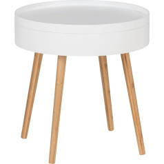 WENKO Finja šoninis staliukas, modernus apvalus kavos staliukas su dėže ir laikymo skyriumi, skandinaviškai elegantiškas naktinis staliukas, pagamintas iš aukštos kokybės tvaraus bambuko ir MDF, skersmuo 49,5 x 51,5 cm, baltos spalvos
