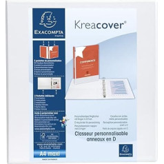 Exacompta KreaCover 51845E Segtuvas DIN A4, pagamintas iš tvirto kartono, 4 D formos žiedai, 90 mm pločio, baltos spalvos, idealiai tinka mokyklai ir biurui Žiedinis segtuvas Žiedinis segtuvas Žiedinis segtuvas Žiedinis segtuvas 10 vnt.