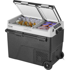 VEVOR nešiojamas automobilinis šaldytuvas, 12V automobilinis šaldytuvas, 58 l šaldiklis su dviem zonomis, reguliuojama temperatūra nuo -20 °C iki 20 °C, kompresorinis aušintuvas, namams, lauke, stovyklavimui, kemperiams, automobiliams, automobilia