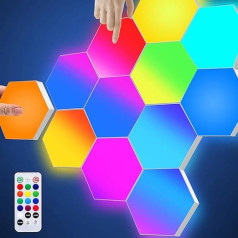 RGB LED sieninis apšvietimas su nuotolinio valdymo pulteliu, LED sieninis šešiakampis sieninis apšvietimas, lietimui jautrus žaidimų LED sieninis apšvietimas, šešiakampės LED panelės žaidimų įrangai, svetainei, miegamajam, televizoriui, 7 pa
