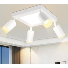 LED lubų šviestuvas 4 lemputės lubų prožektorius lubų šviesa balta 3000 K 20 W lubų prožektorius GU10 modernus kvadratinis virtuvės šviestuvas pasukamas 350° kampu gyvenamajam kambariui miegamajam biurui