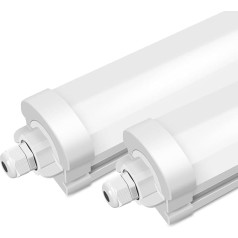 ALUSSO Pack of 2 LED drėgnų patalpų šviesos 120 cm, 36 W 4320 LM rūsio lempa LED 4000 K, IP65 vandeniui atspari dirbtuvių lempa LED garažui, rūsiui, dirbtuvėms, drėgnoms patalpoms, biurui, sandėliui