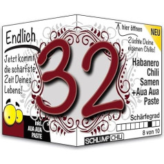 Schlump-Chili Endlich 32 - juokinga aštri gimtadienio dovana. Originali dovanos idėja 32-ajam gimtadieniui vyrams ir moterims