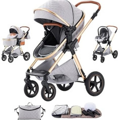 Vaikiškas vežimėlis 3-in-1 Buggy Baby Bed Complete Set One Click Foldable Pushchair 3-in-1 Combination Pushchair Aluminium Frame for Newborns