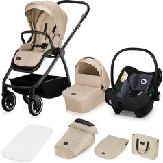 LIONELO Meril 3-in-1 daugiafunkcinis vežimėlis, 0-48 mėn., iki 22 kg, vaikiškas lopšys iki 9 kg, vaikiška sėdynė iki 13 kg, 360° bekelės ratai, pilna pakaba, XXL gaubtas su UPF50+