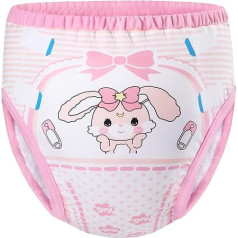 LittleForBig Minkšti medvilniniai apatiniai patogūs skalbiami daugkartinio naudojimo kelnės suaugusiesiems - Baby Usagi Pink S