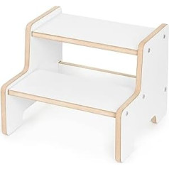 Žingsniukas vaikams - Montessori - Žingsniukas vaikams - Medinė taburetė - Tualetinė taburetė - Taburetė vaikams - Taburetė vonioje - Medinė laiptelinė taburetė - Taburetė iki 50 kg - 2 laipteliai - Balta