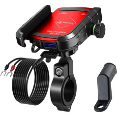 GRAND PITSTOP Grandpitstop Grandpitstop Jaw Grip Aluminium Waterproof Bike/Motocycle/Scooter Mobile Phone Holder Mount su greitu USB 3.0 įkrovikliu, idealiai tinka žemėlapiams ir GPS navigacijai - raudona