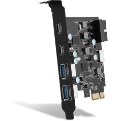 USB 3.0 PCIE kortelė 6 prievadai PCI-E kortelė su USB 3.0 C tipo (2), A tipo (2) 19 kontaktų jungtis E tipo (A-Key) PCI Express išplėtimo kortelė staliniam kompiuteriui 