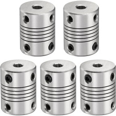 išteklių žemėlapis Wellenkupplung aus Aluminiumlegierung, 5 mm bis 5 mm, flexible Kupplung, Motorverbinder, Schrittmotor-Kupplung für CNC-Maschine und 3D-Drucker (L25 x D19), 5 Stück