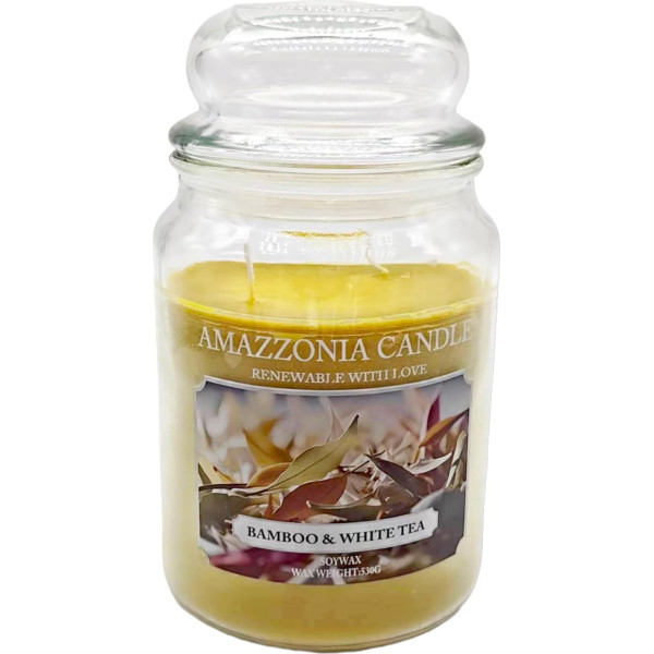 Amazzonia Candle Pink Pepper Pod Bamboo 18 oz natūralaus kvapo žvakė, sojų vaško žvakė, aplinkos oro gaiviklis, dekoratyvinė balta žvakė, stiklinė žvakė
