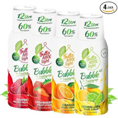 4 x 500 ml lengvas fitneso sirupas, aviečių, braškių, apelsinų, citrinų, citrinų, laimų, 