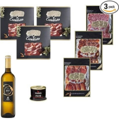 Gourmet krepšelis dovanoms. Pirėnų kumpio kumpelis, Pirėnų dešra, Pirėnų čorizo, Pirėnų nugarinė, anties paštetas ir Verdejo baltasis vynas. Gurmaniškas dovanų krepšelis su vynu. Gurmaniška dėžutė.