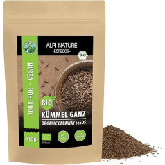 Ekologiškos kmynų sėklos (500 g), kmynų sėklos, žalios maisto kokybės, išaugintos kontroliuojamoje ekologinėje žemdirbystėje, kmynų grūdeliai be glitimo, be laktozės, laboratoriškai išbandytos, veganiškos.