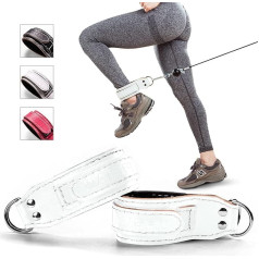 WAISFIT kulkšnies dirželis iš karvės odos puikiai tinka treniruočių su kabeliniais treniruokliais fitnesui - nerūdijančio plieno dvigubo D žiedo kulkšnies rankogalių priedai kojų, pilvo preso ir sėdmenų pratimams, baltas