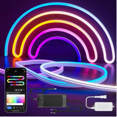 10 m neoninė LED juosta, 24 V RGB su IC LED, atspari vandeniui, lanksčios neoninės virvės lemputės su valdikliu, išmanusis programėlės valdymas, muzikos sinchronizavimas, skirtos miegamajam, svetainei ir lauko apdailai