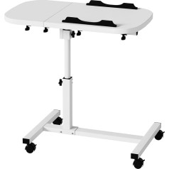 mosegor Mobilus šoninis staliukas, reguliuojamo aukščio lovos staliukas su 4 ratukais, 60 x 40 cm nešiojamojo kompiuterio staliukas, besisukantis staliukas per lovą, skirtas svetainei, miegamajam, biurui, lovai, sofai, iki 20 kg, baltas