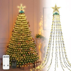 CORST Kalėdų eglutės apšvietimas lauke su žvaigždės antgaliu, 2,5 m 400 LED lauko kalėdinių pasakų žiburiai, 8 režimai su nuotolinio valdymo pulteliu, atsparūs vandeniui (šiltai balta)