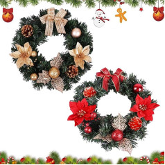 Tangger 2PCS Weihnachtskranz Kalėdų vainikas Haustür Dekoration Weihnachtskugelnkranz Haustür Dekoration Tannenkranz künstlich Weihnachtsstockanhänger Weihnachtsdekoration(30 cm)