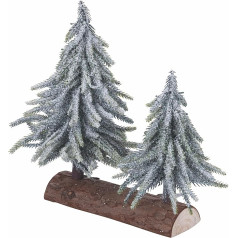 Medinė kalėdinė dekoracija su dviem medžiais Sniego efektas Xmas