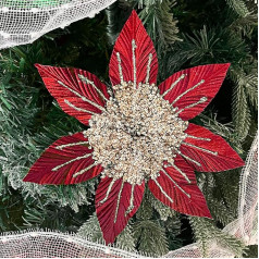 Künstlicher Weihnachtsstern, Glitzer, 25 cm, Weihnachtsbaum-Blume, Weihnachtsstern, künstliche Weihnachtsblumen-Dekoration für Hochzeit, Weihnachtskranz, Heim-Party-Dekoration, Rot, 4 Stück